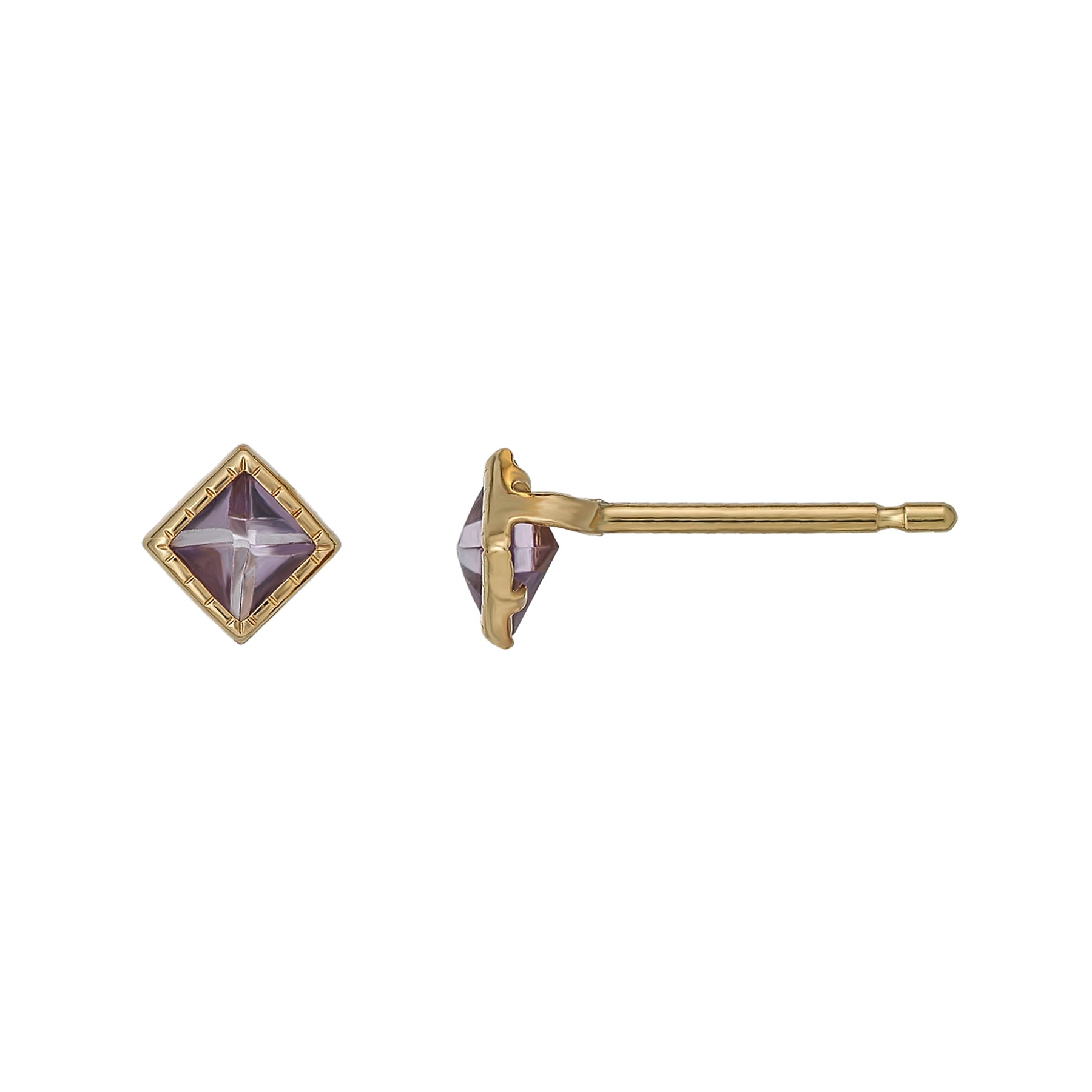 [Second Earrings] 18K Yellow Gold Light Amethyst Pyramidal Cut Earrings - Product Image