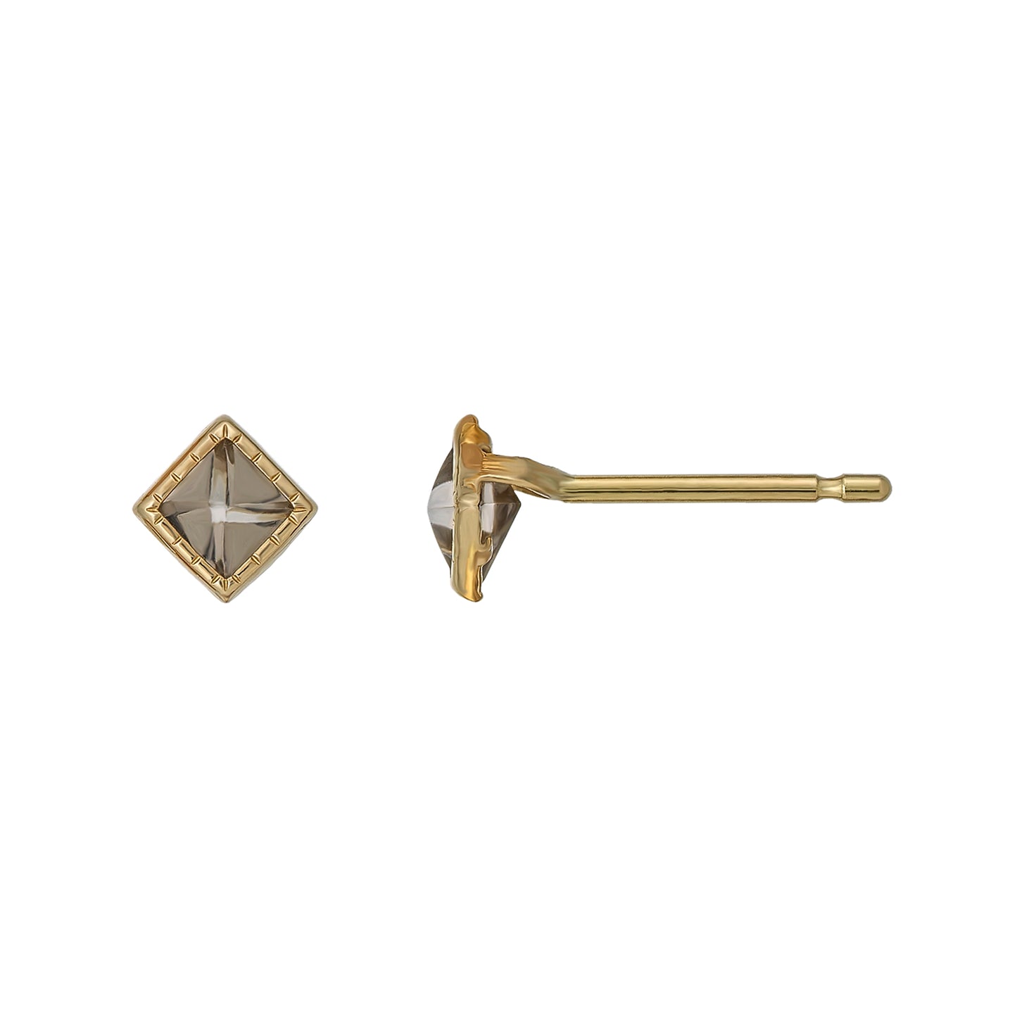 [Second Earrings] 18K Yellow Gold Smoky Quartz Pyramidal Cut Earrings - Product Image