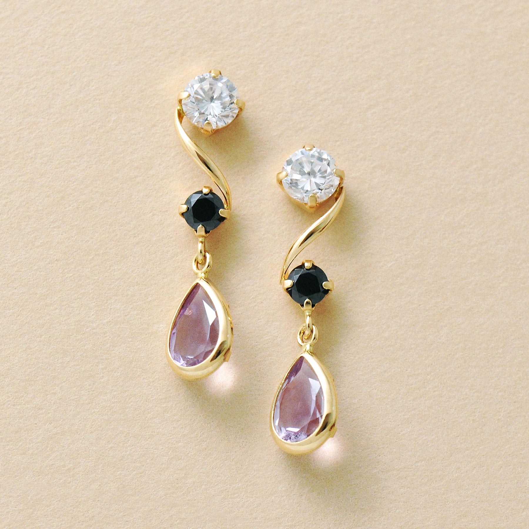 18K/10K Yellow Gold Amethyst Swinging Earrings - Product Image