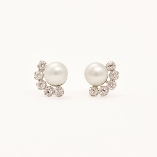 14K White Gold Glittering Freshwater Pearl Earrings - Product Image