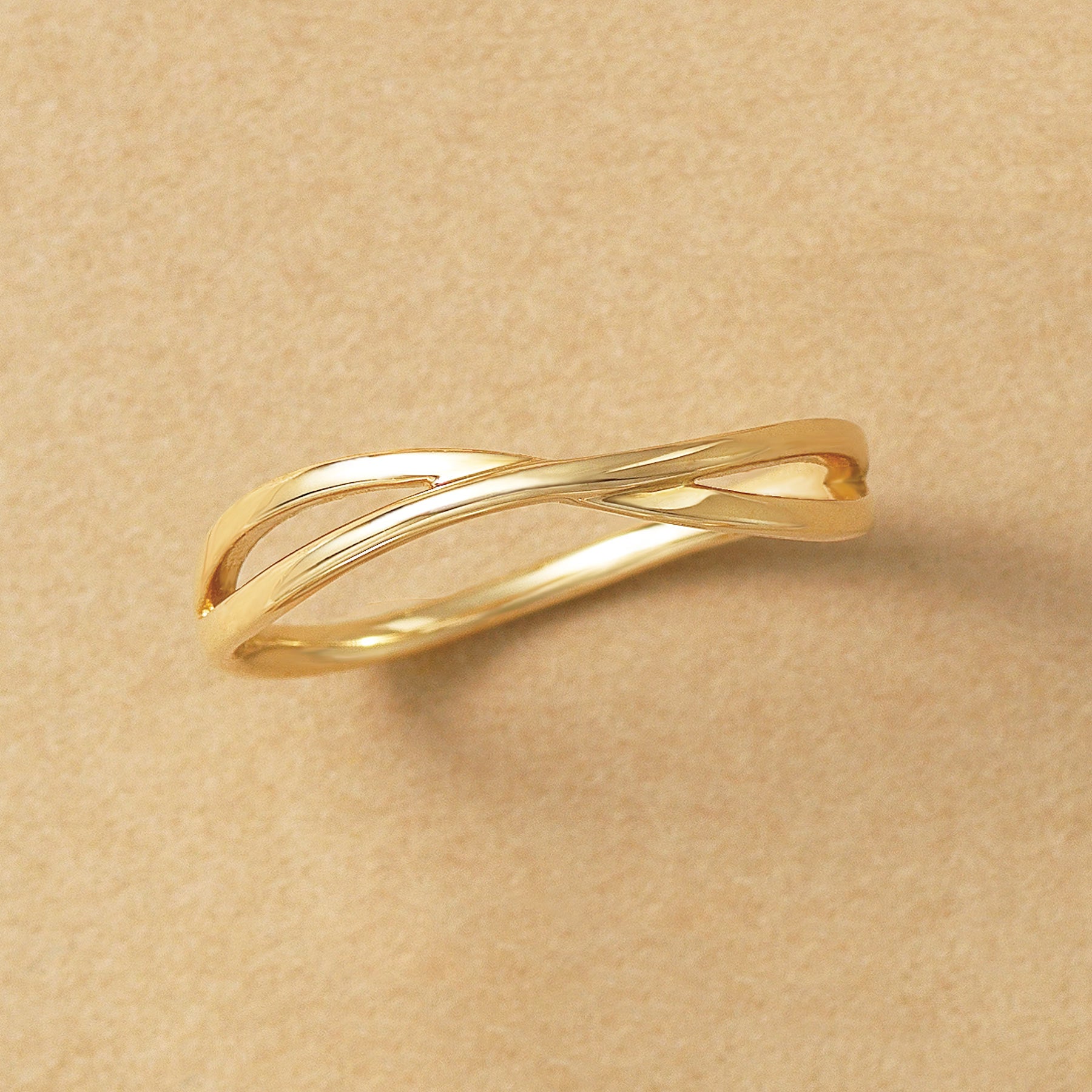 10K Yellow Gold Crossing Wave Ring - Product Image