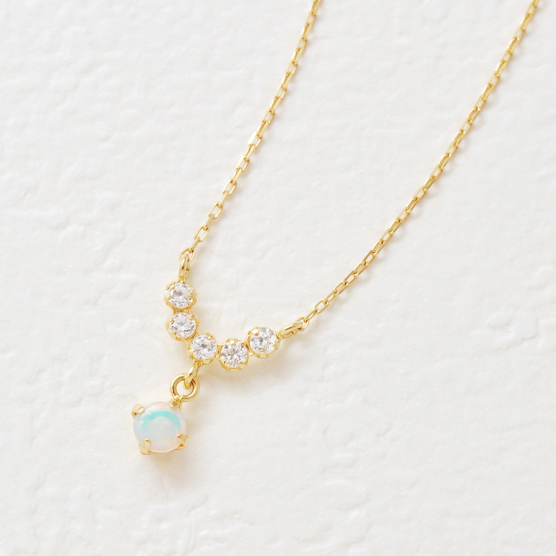 10K Yellow Gold Birthstone (Opal) Swinging Necklace - Product Image