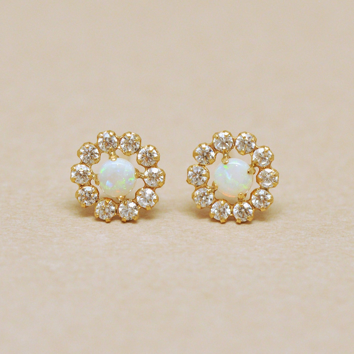 18K / 10K Yellow Gold Opal Circle Earrings - Product Image