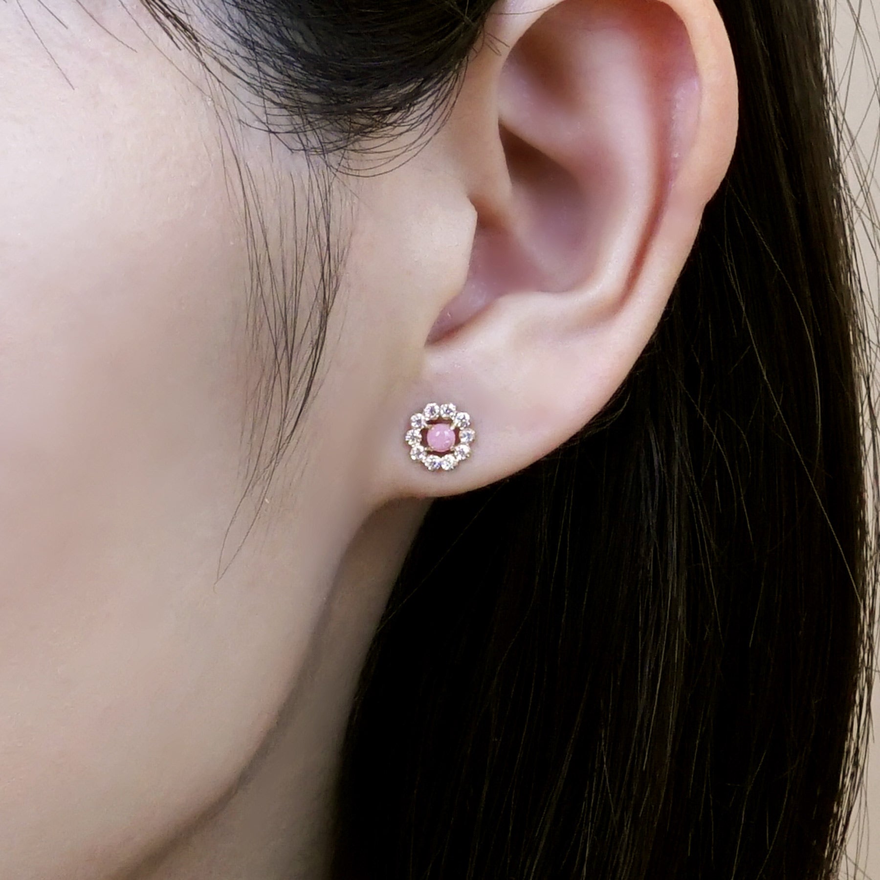 18K / 10K Yellow Gold Inca Rose Circle Earrings - Model Image