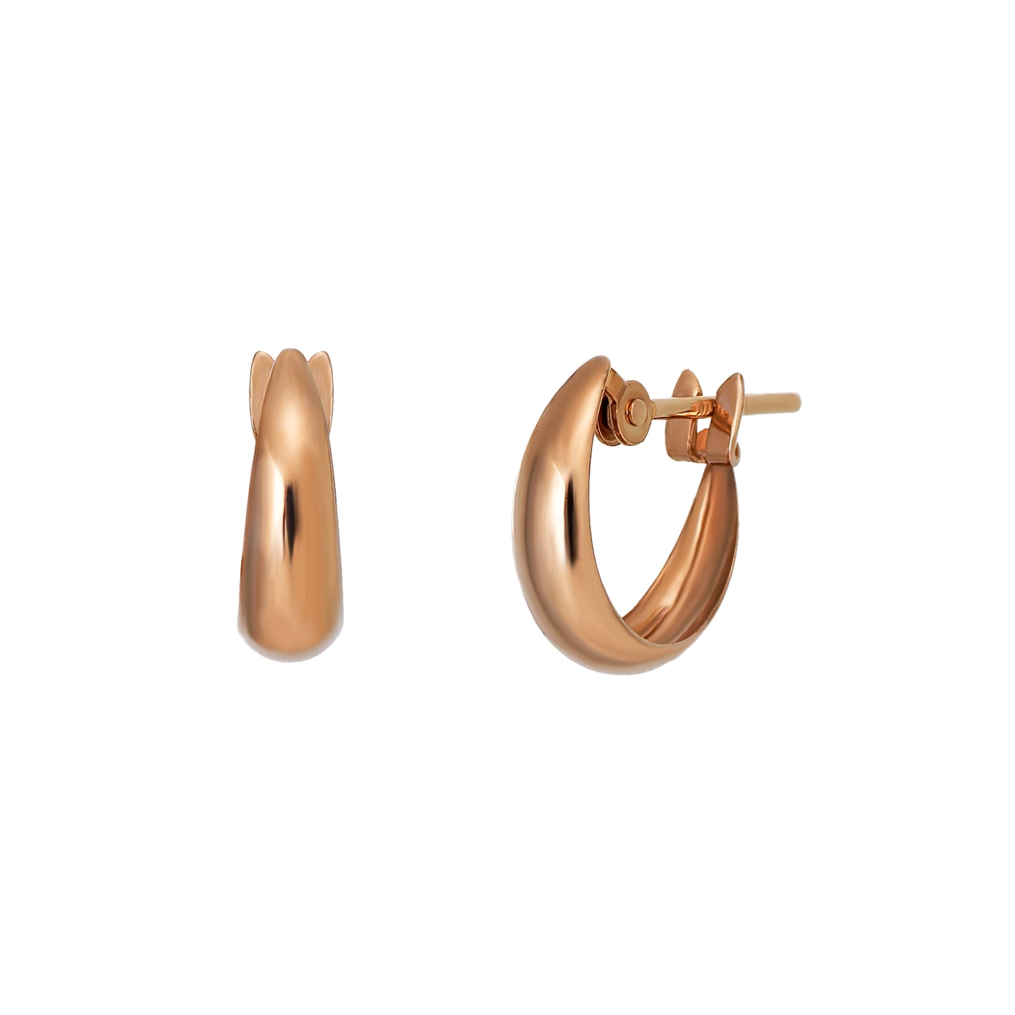 18K/10K Rose Gold Moon Design Hoop Mini Earrings - Product Image