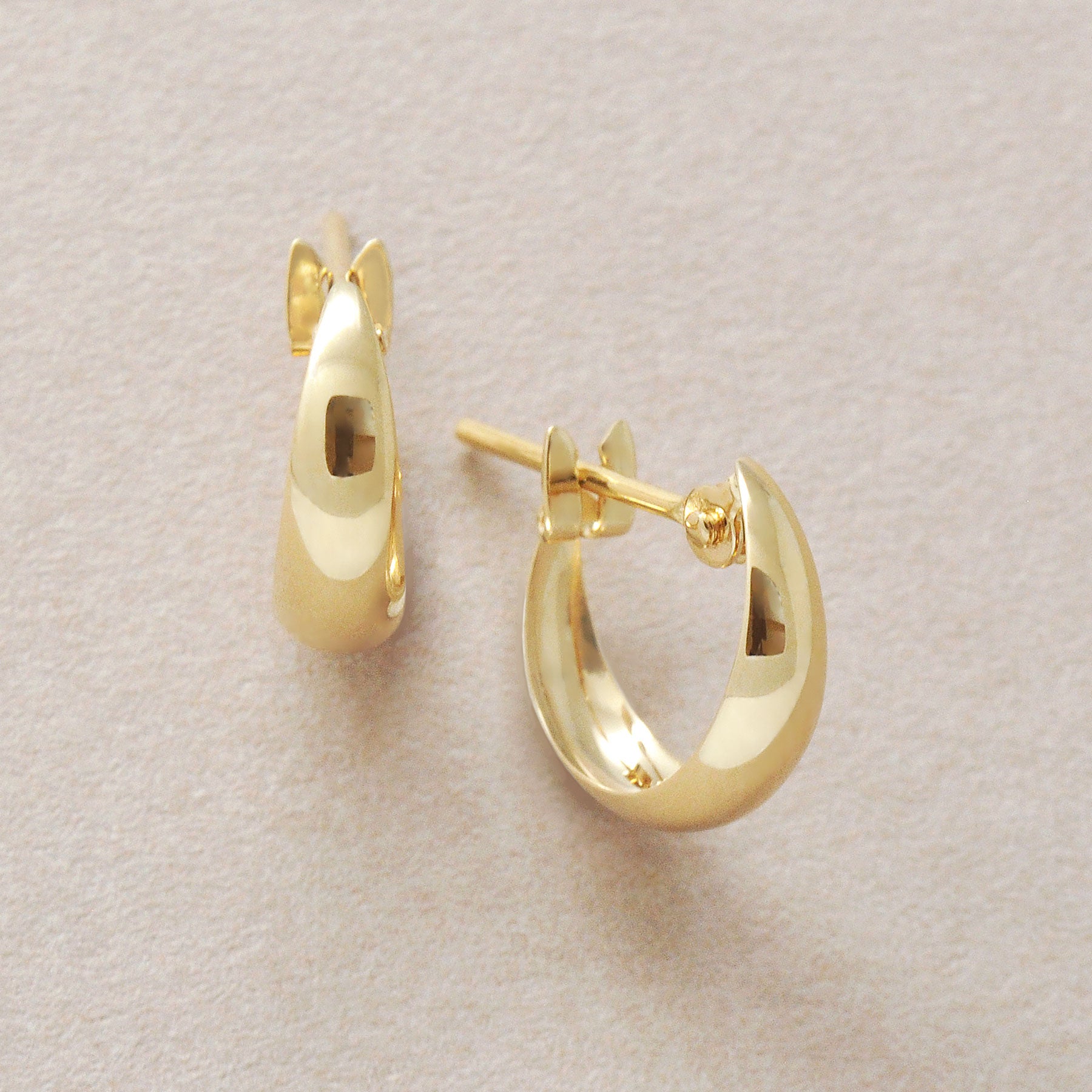 18K/10K Yellow Gold Moon Design Hoop Mini Earrings - Product Image