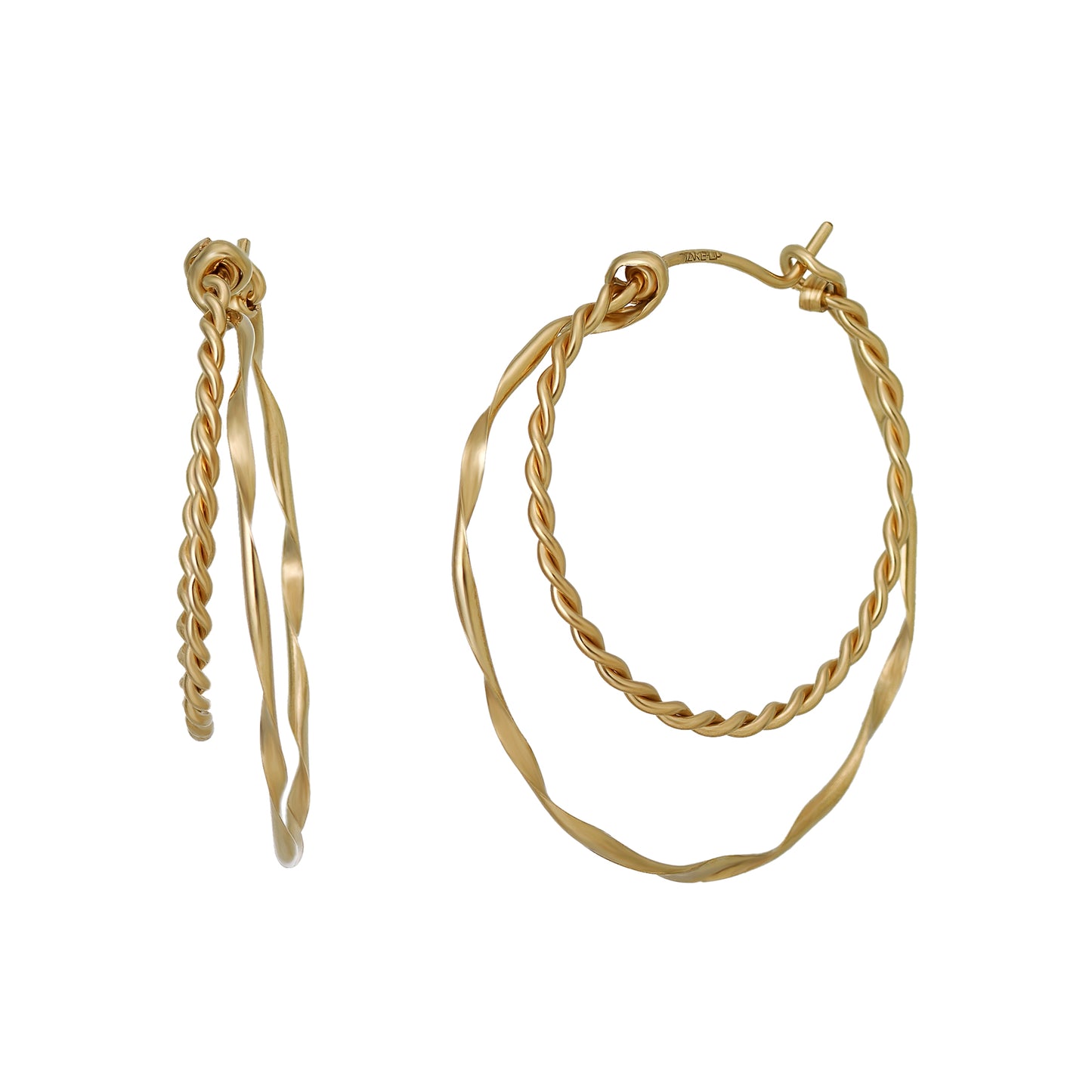 Gold Filled Twisted Double Hoop Earrings - Product Image