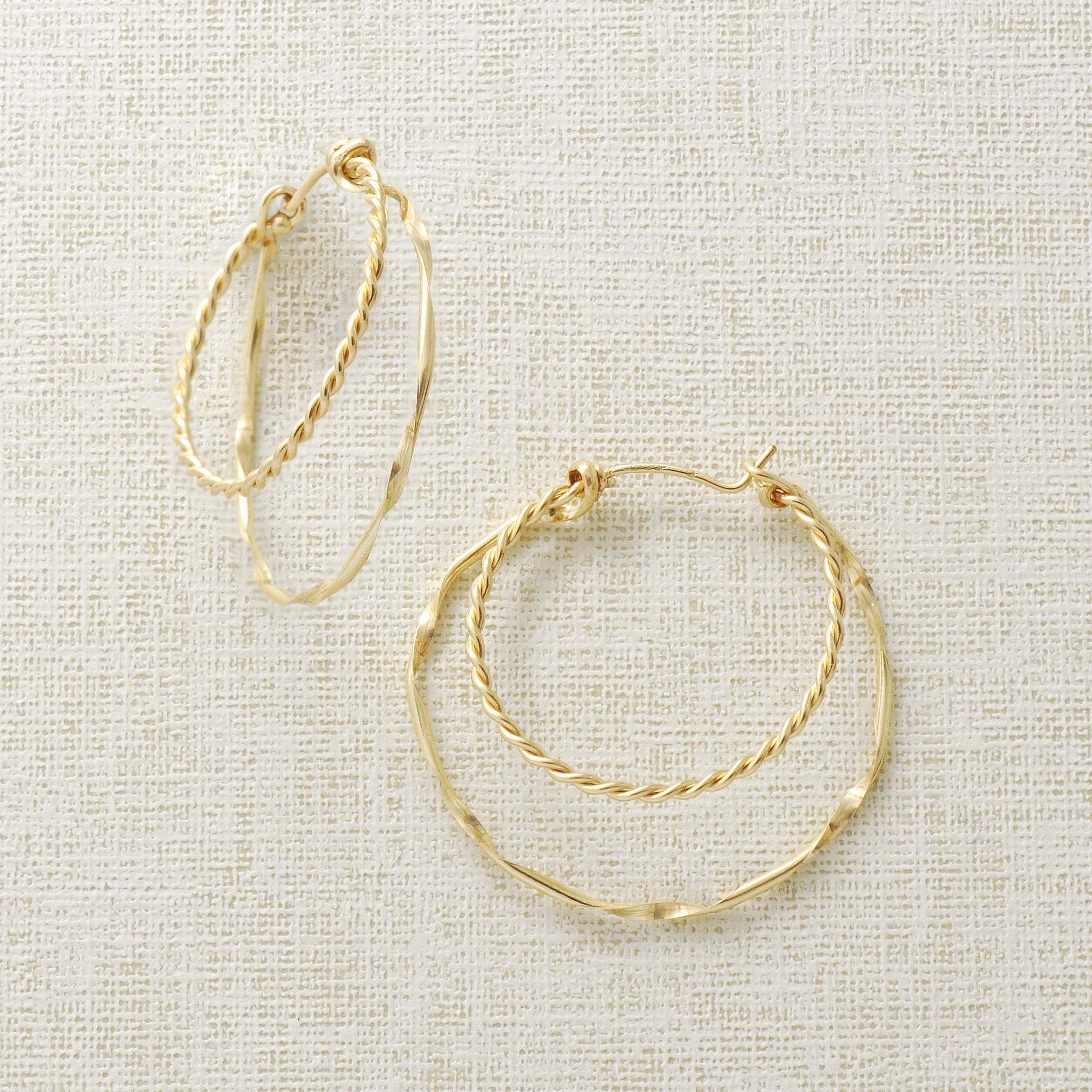 Gold Filled Twisted Double Hoop Earrings - Product Image