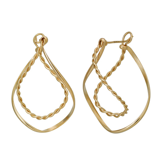 Gold Filled Twisted Dew Drop Hoop Earrings - Product Image