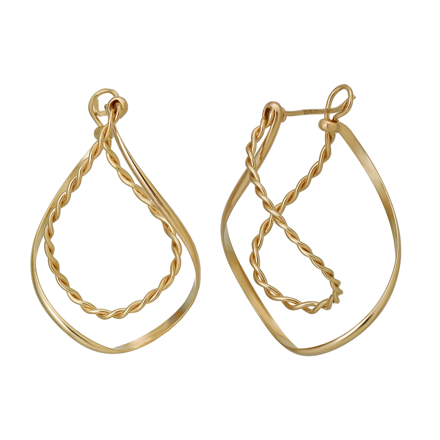 Gold Filled Twisted Dew Drop Hoop Earrings - Product Image