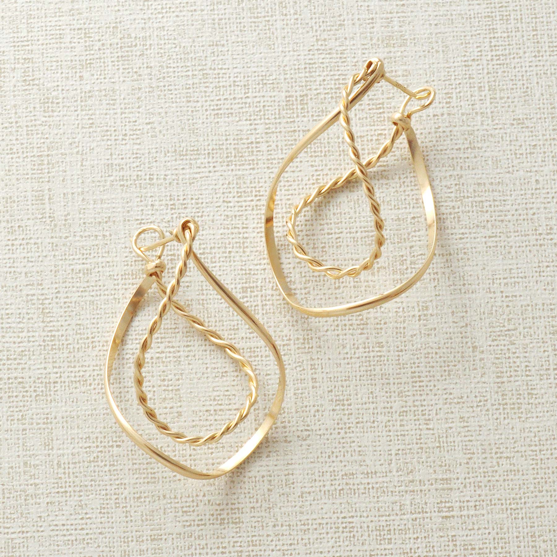 Gold Filled Twisted Dew Drop Hoop Earrings - Product Image