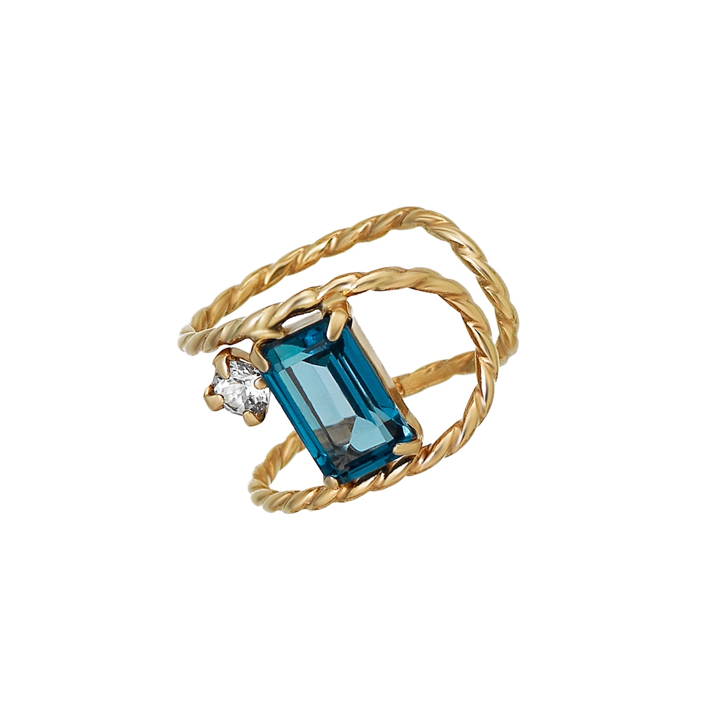 10K Yellow Gold London Blue Topaz Baguette Cut Ear Cuff - Product Image