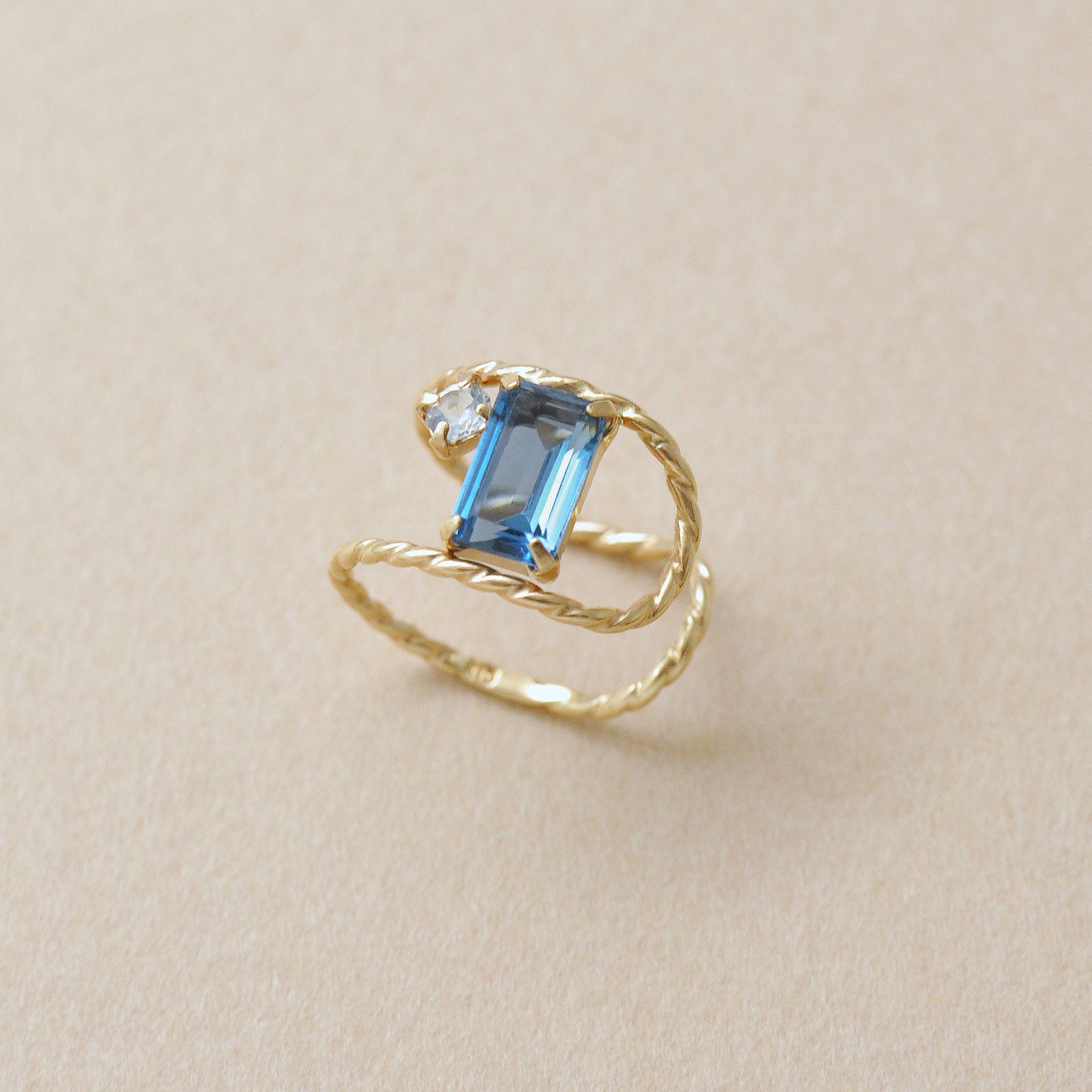 10K Yellow Gold London Blue Topaz Baguette Cut Ear Cuff - Product Image