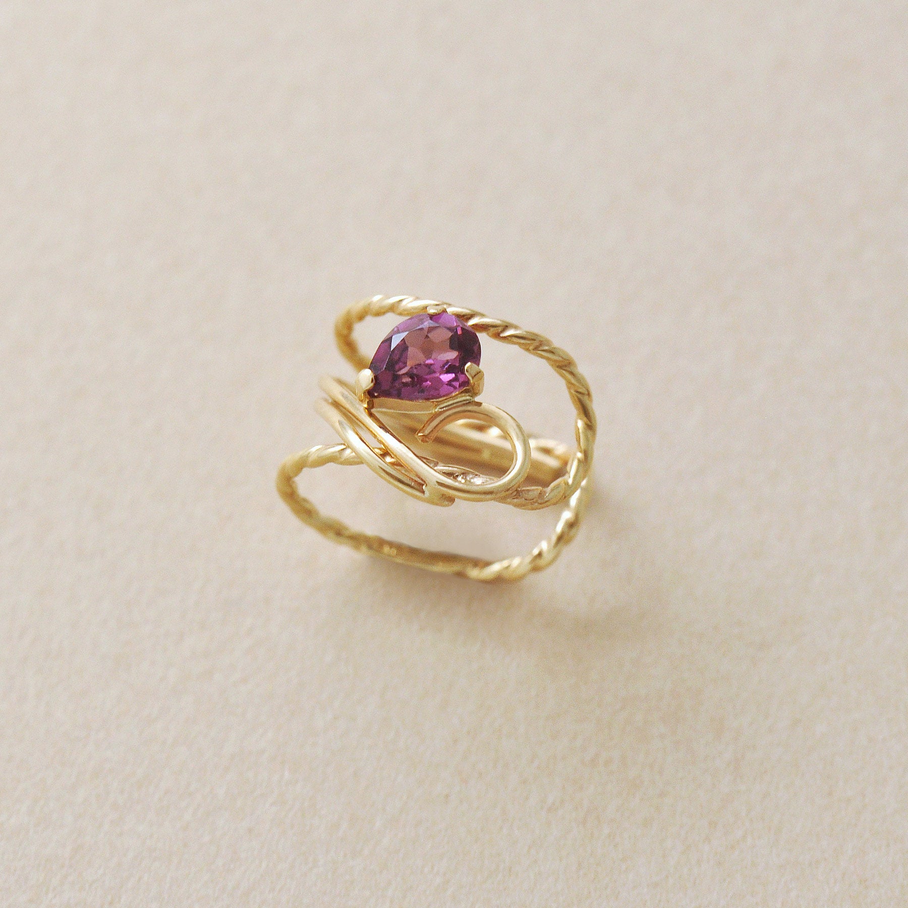 10K Yellow Gold Garnet Ivy Ear Cuff - Product Image