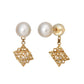 [Pannier] 18K/10K Yellow Gold Pearl & Cube Earrings - Product Image