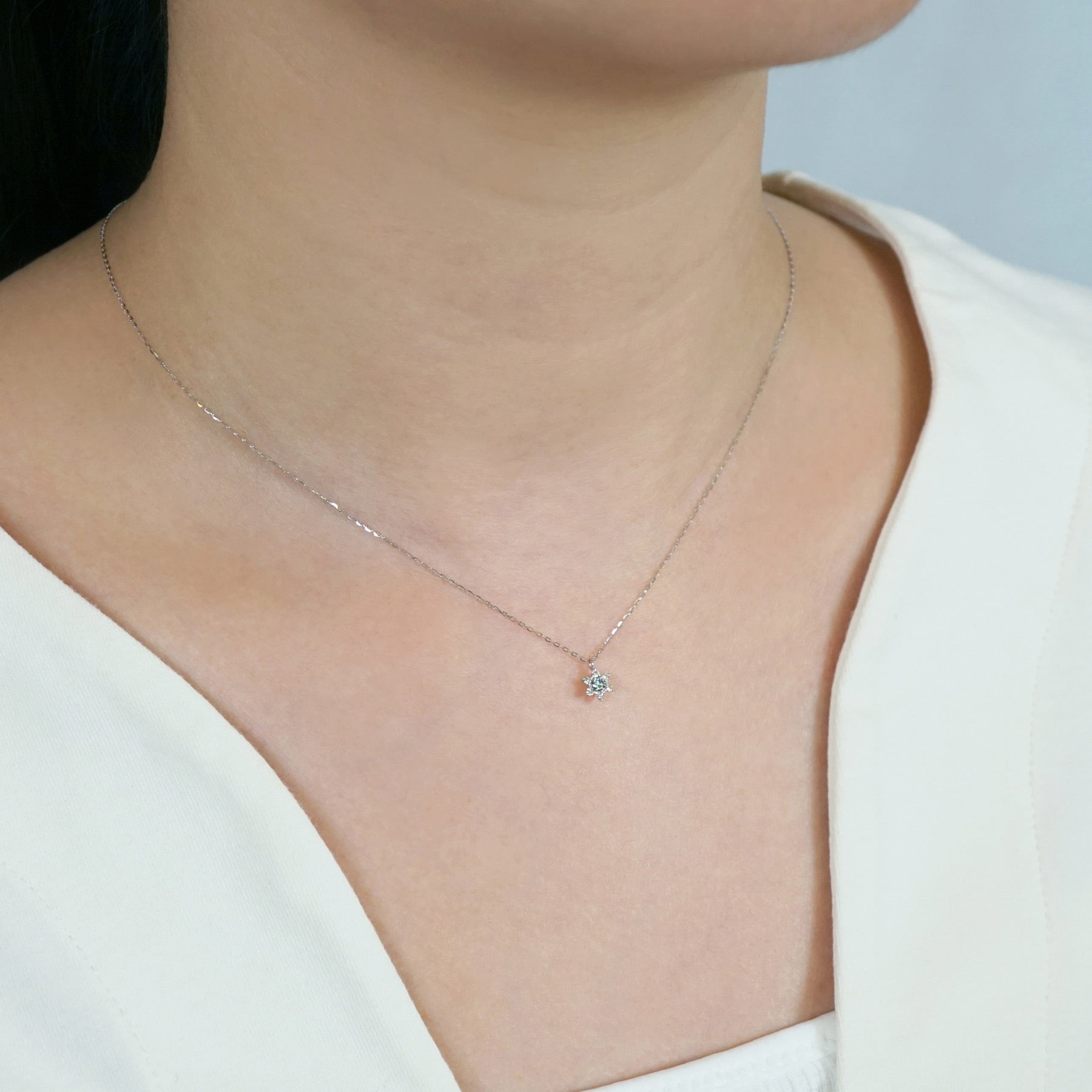 10K Diamond Lumiere Mini Necklace (IB) (White Gold) - Model Image