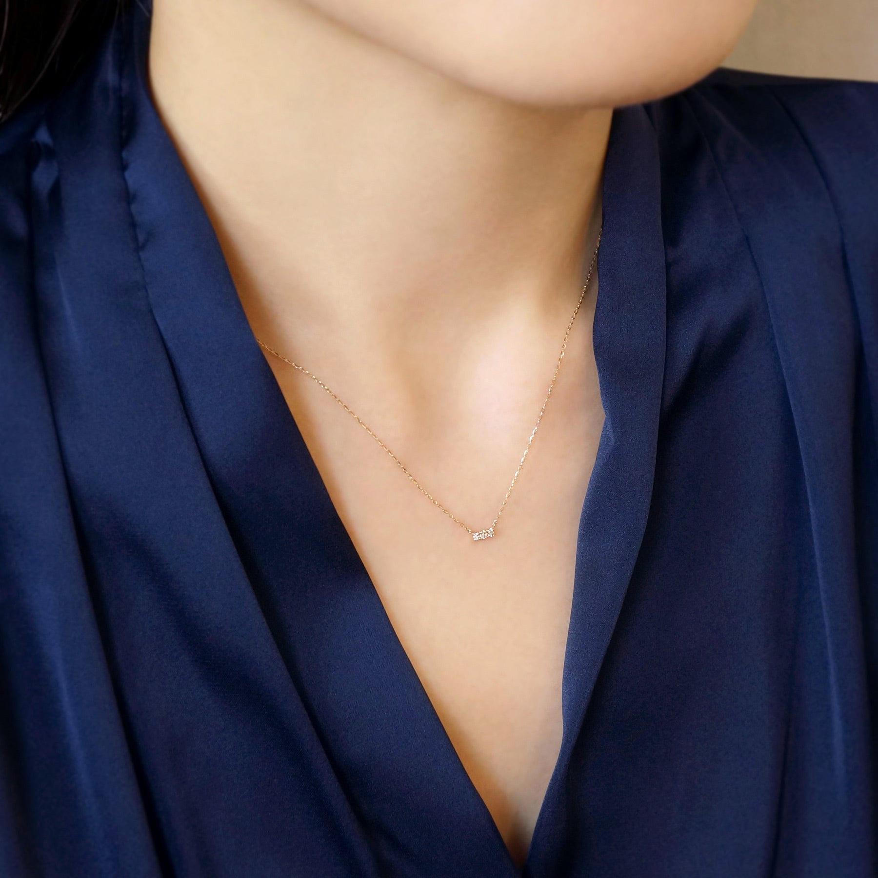 10K Yellow Gold Diamond 3-Stone Necklace - Model Image