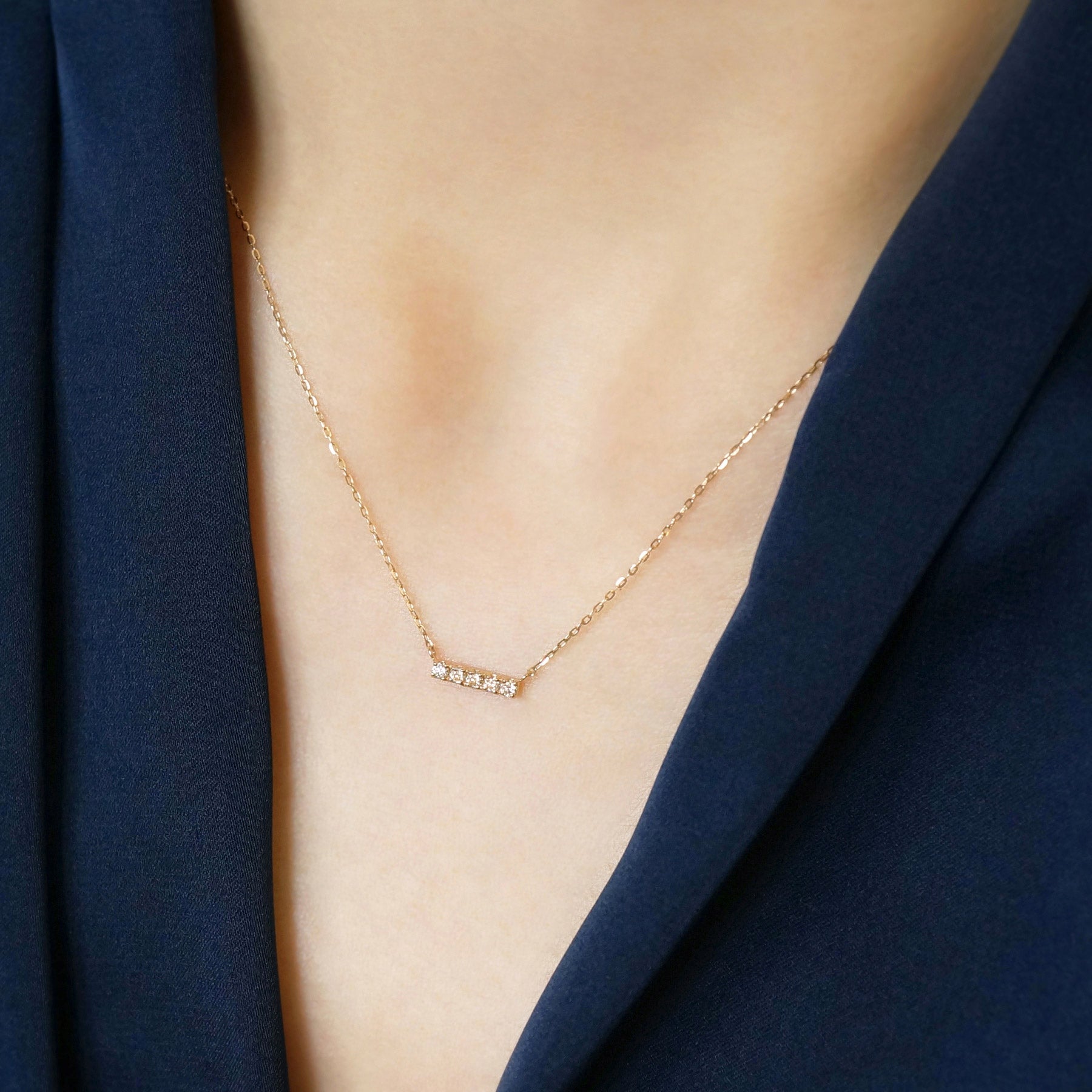 10K Yellow Gold Diamond 5-Stone Necklace - Model Image