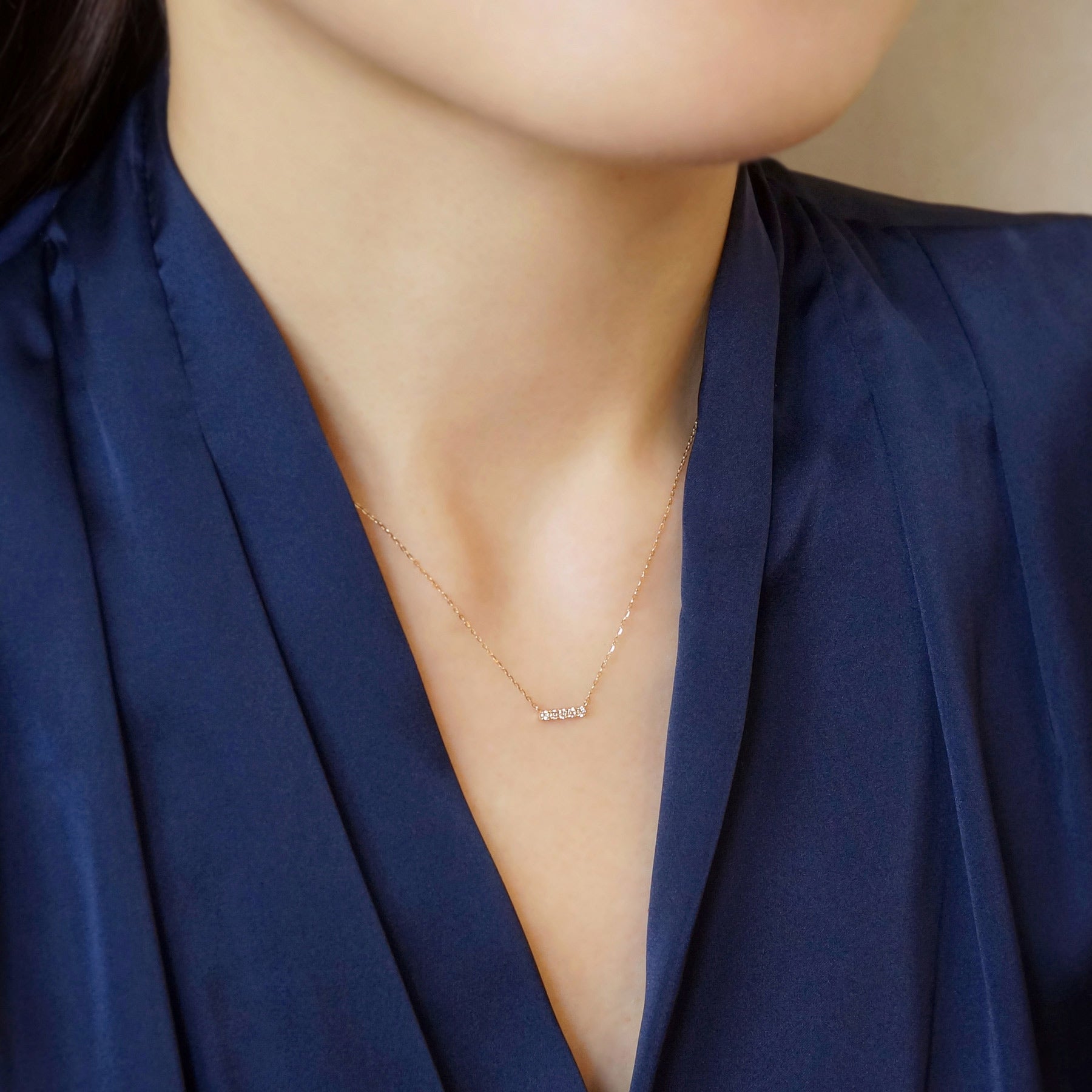 10K Yellow Gold Diamond 5-Stone Necklace - Model Image