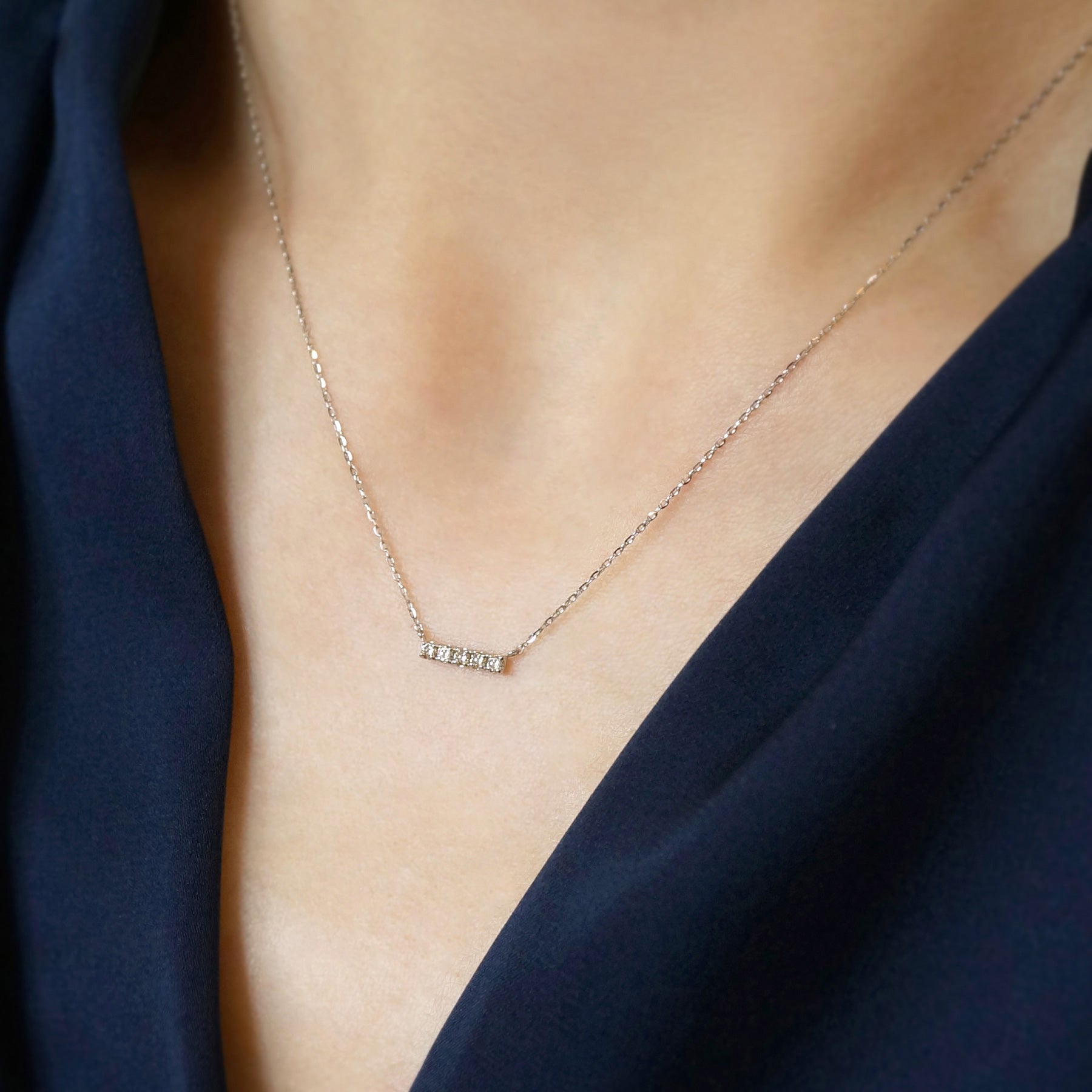 Platinum Diamond 5-Stone Necklace - Model Image