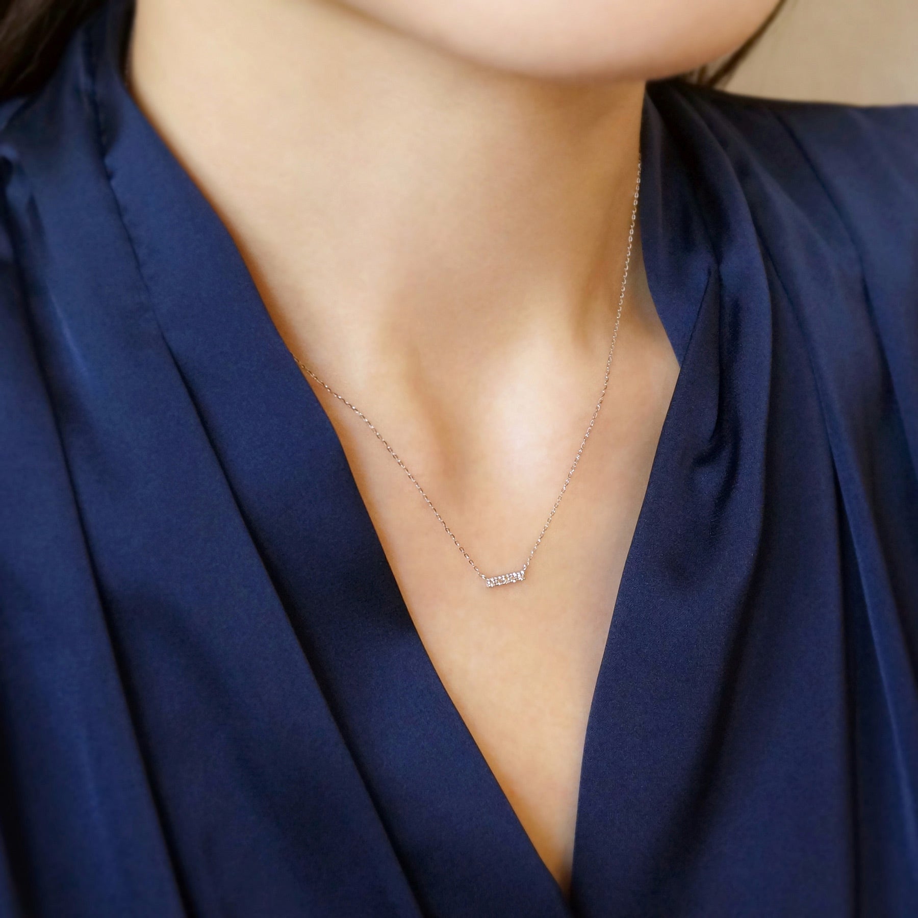 Platinum Diamond 5-Stone Necklace - Model Image