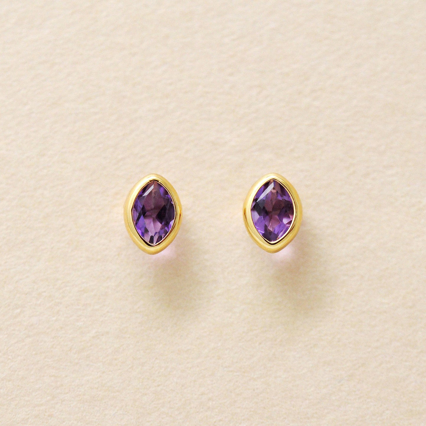 [Second Earrings] 18K Yellow Gold Amethyst Earrings - Product Image