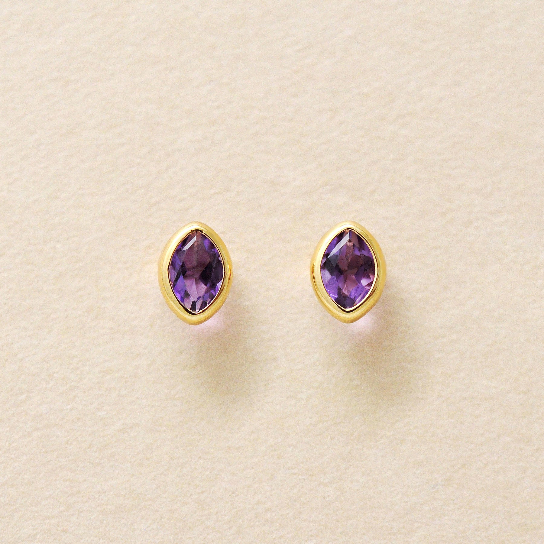 [Second Earrings] 18K Yellow Gold Amethyst Earrings - Product Image