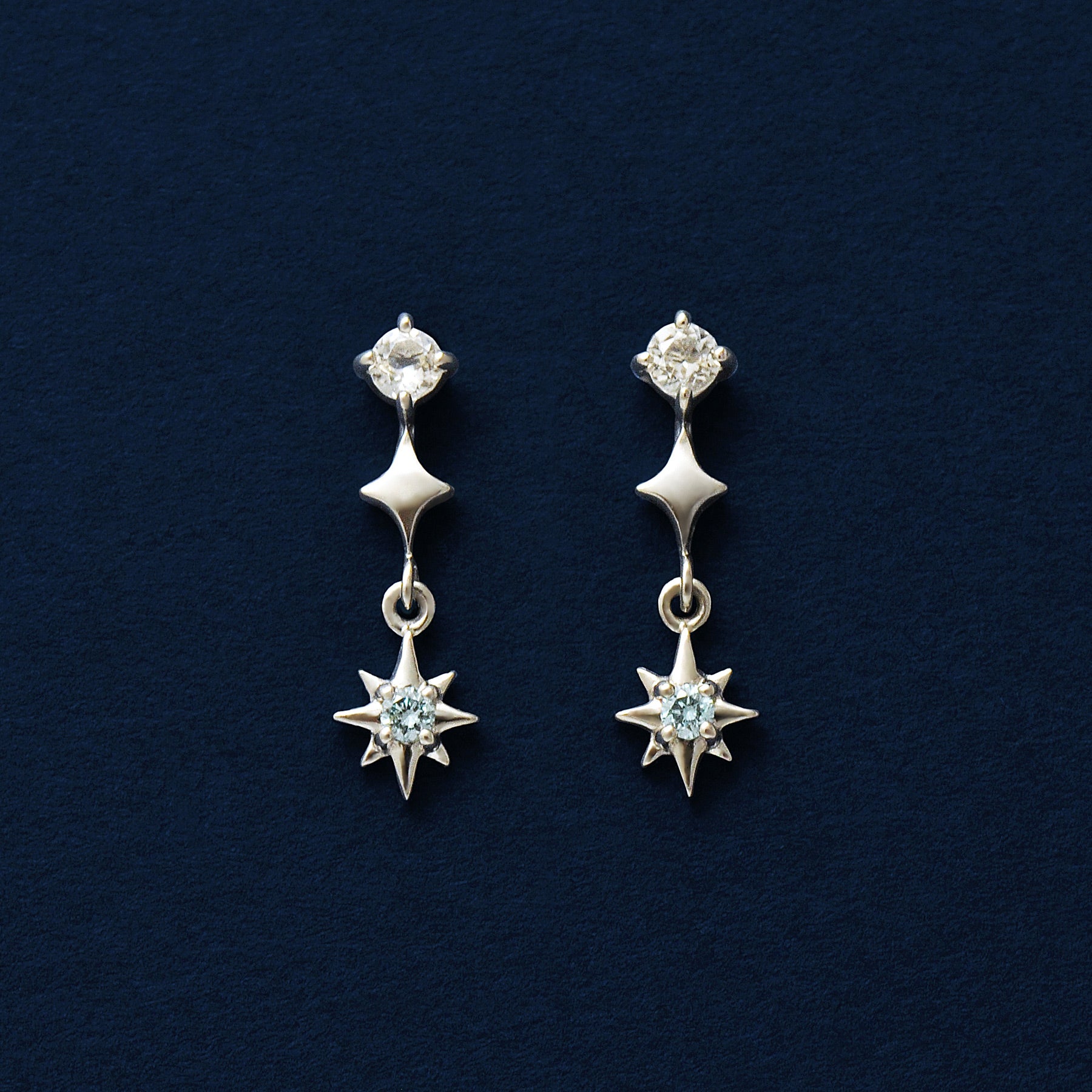 14K/10K Meteor Ice Blue Diamond Earrings (White Gold) - Product Image
