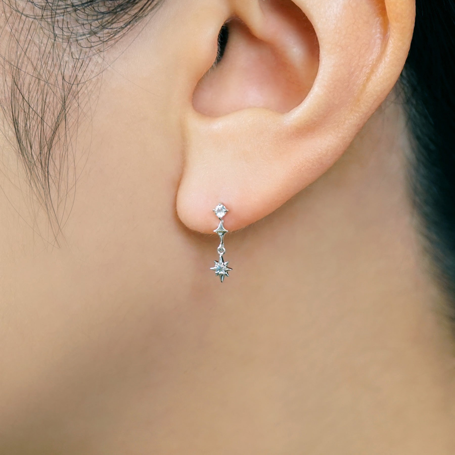 14K/10K Meteor Ice Blue Diamond Earrings (White Gold) - Model Image