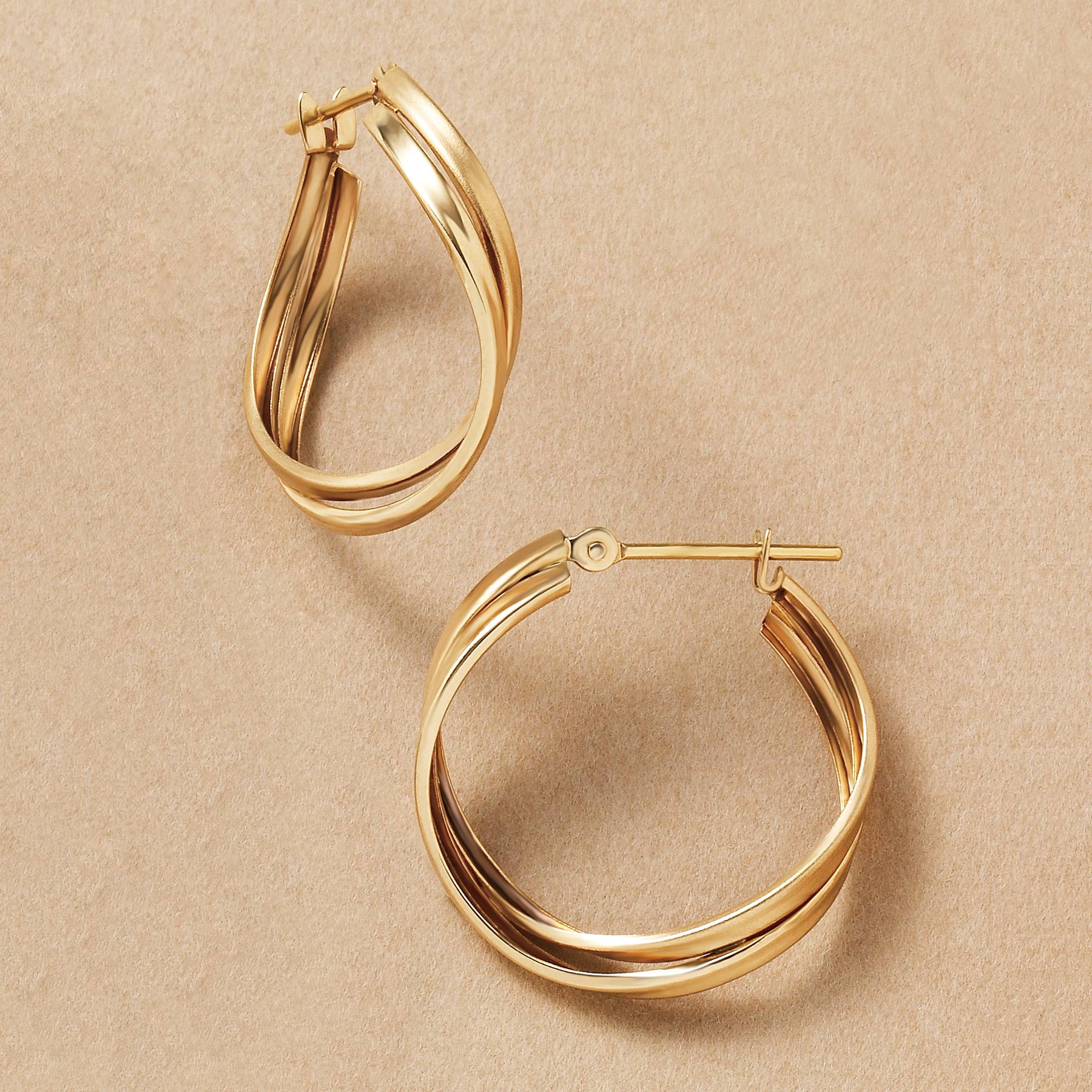 18K/10K Yellow Gold Twisted Twin Hoop Earrings (Large) - Product Image
