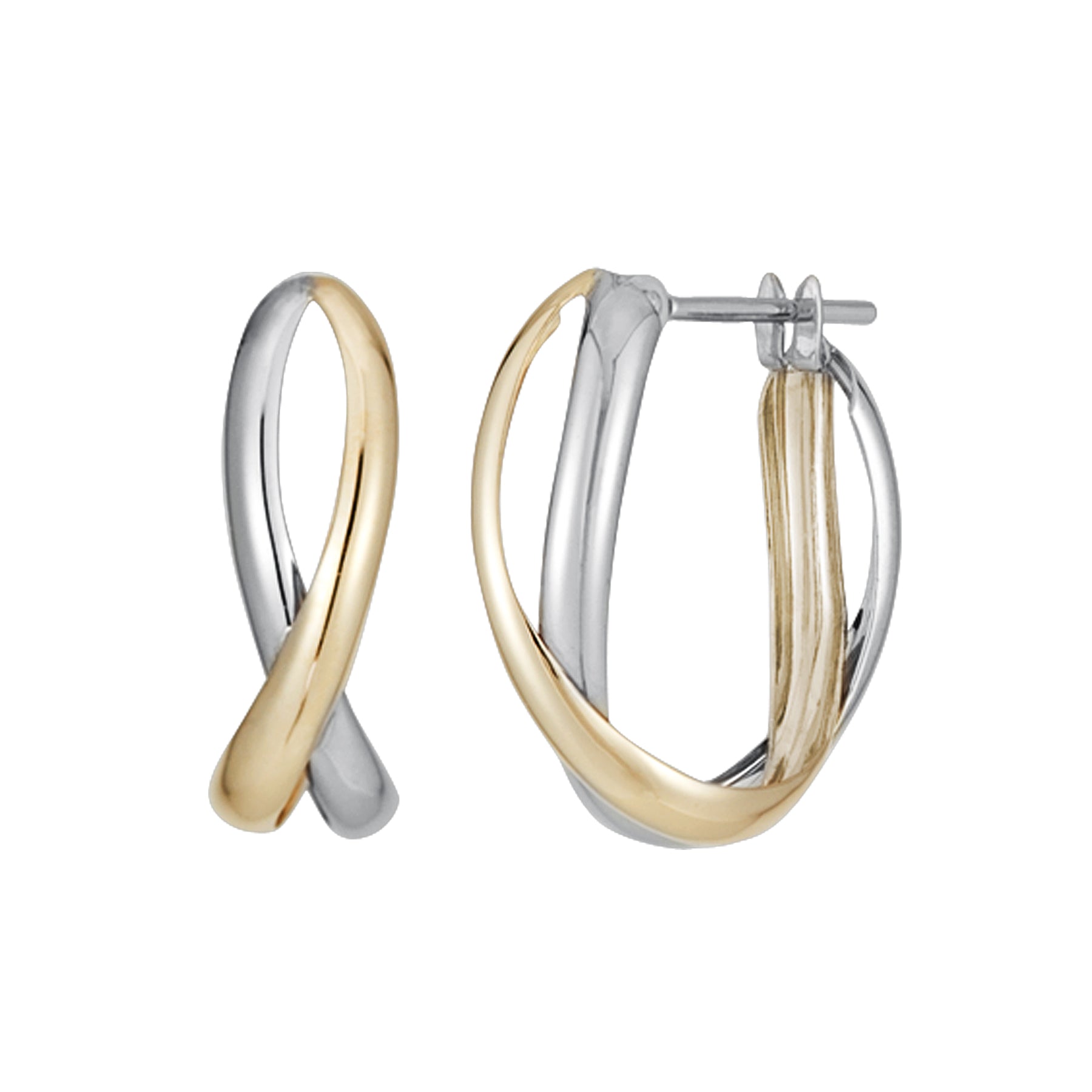 14K/10K Gold Cross Hoop Earrings (Large) (White Gold / Yellow Gold) - Product Image