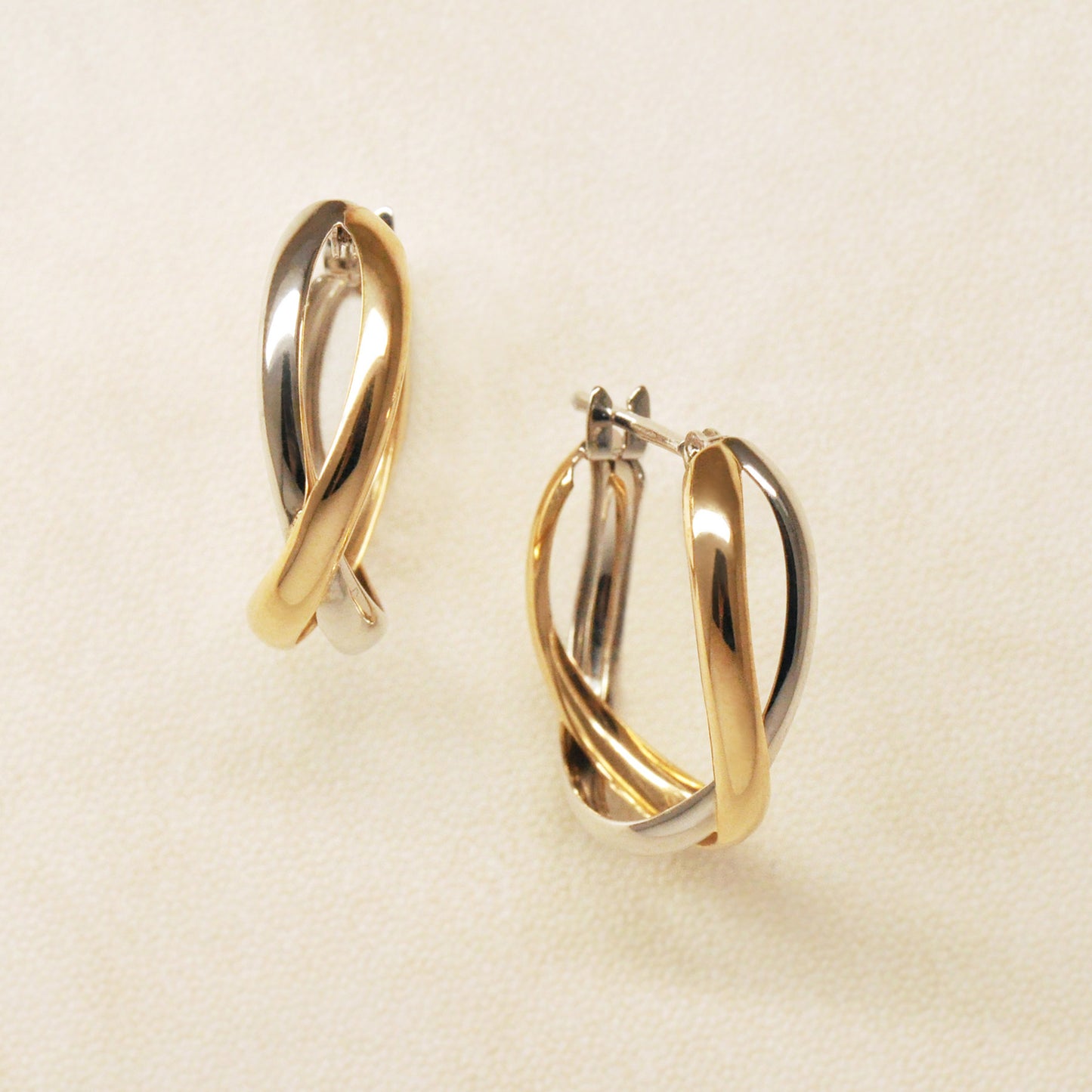 14K/10K Gold Cross Hoop Earrings (Large) (White Gold / Yellow Gold) - Product Image