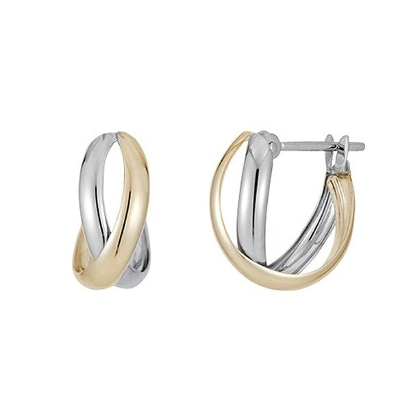 14K/10K Gold Cross Hoop Earrings (Small) (White Gold / Yellow Gold) - Product Image
