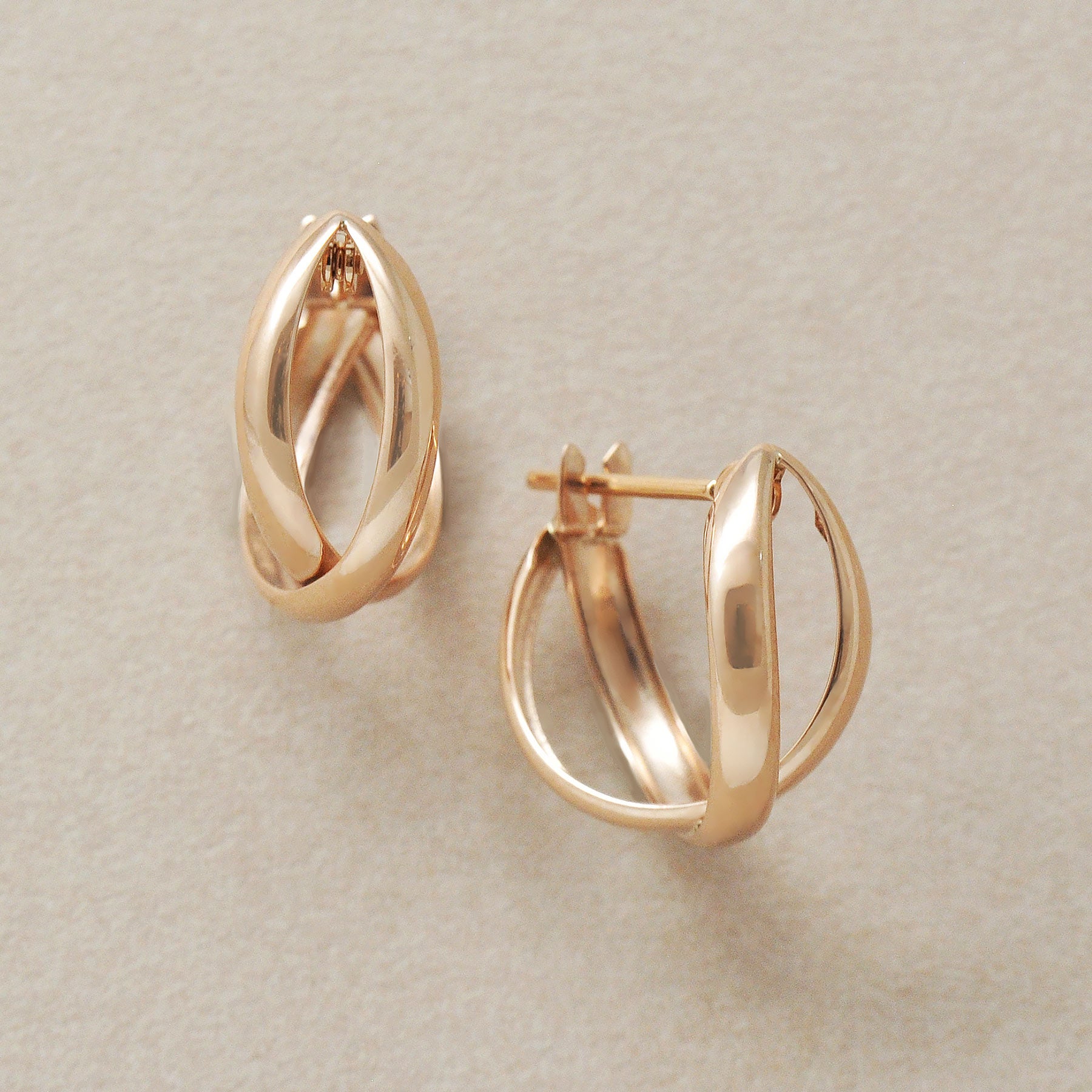 18K/10K Rose Gold Cross Hoop Earrings (Small) - Product Image