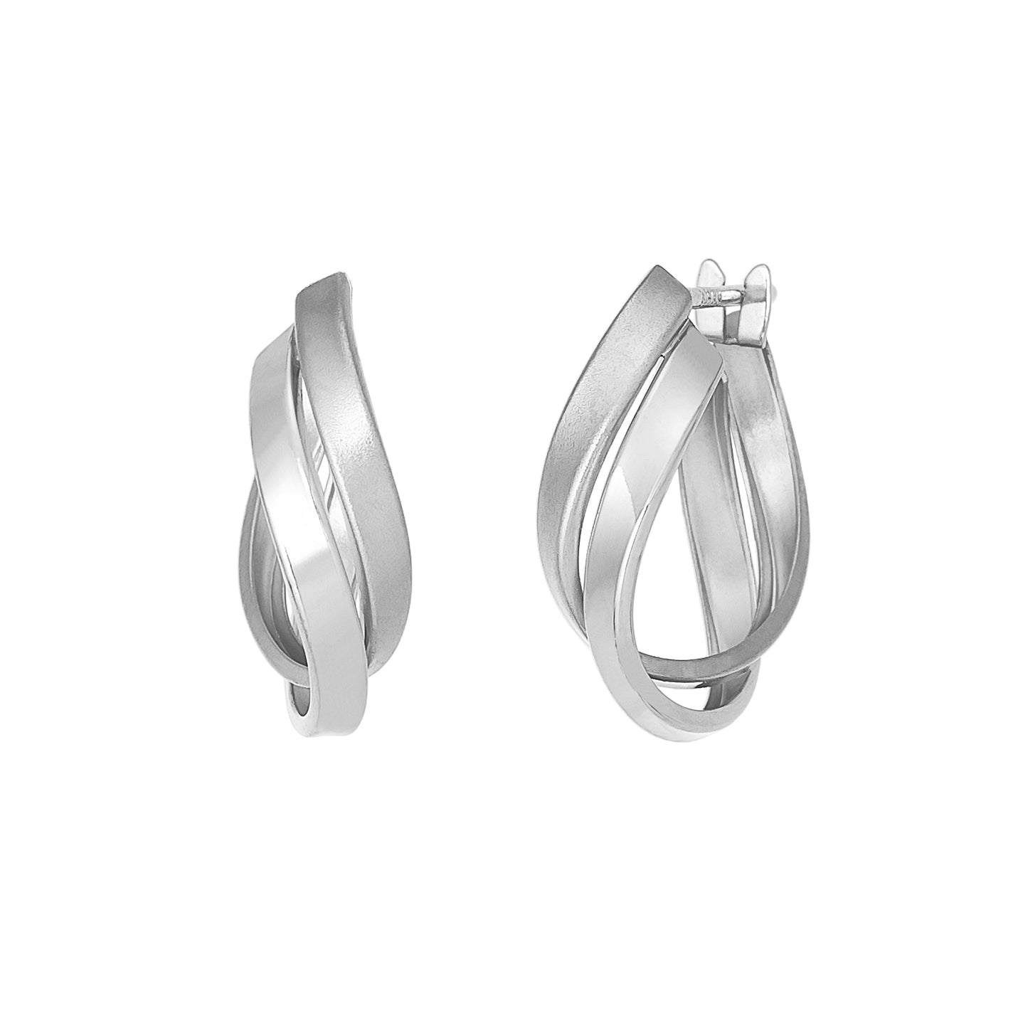 14K/10K White Gold Twisted Twin Hoop Earrings - Product Image