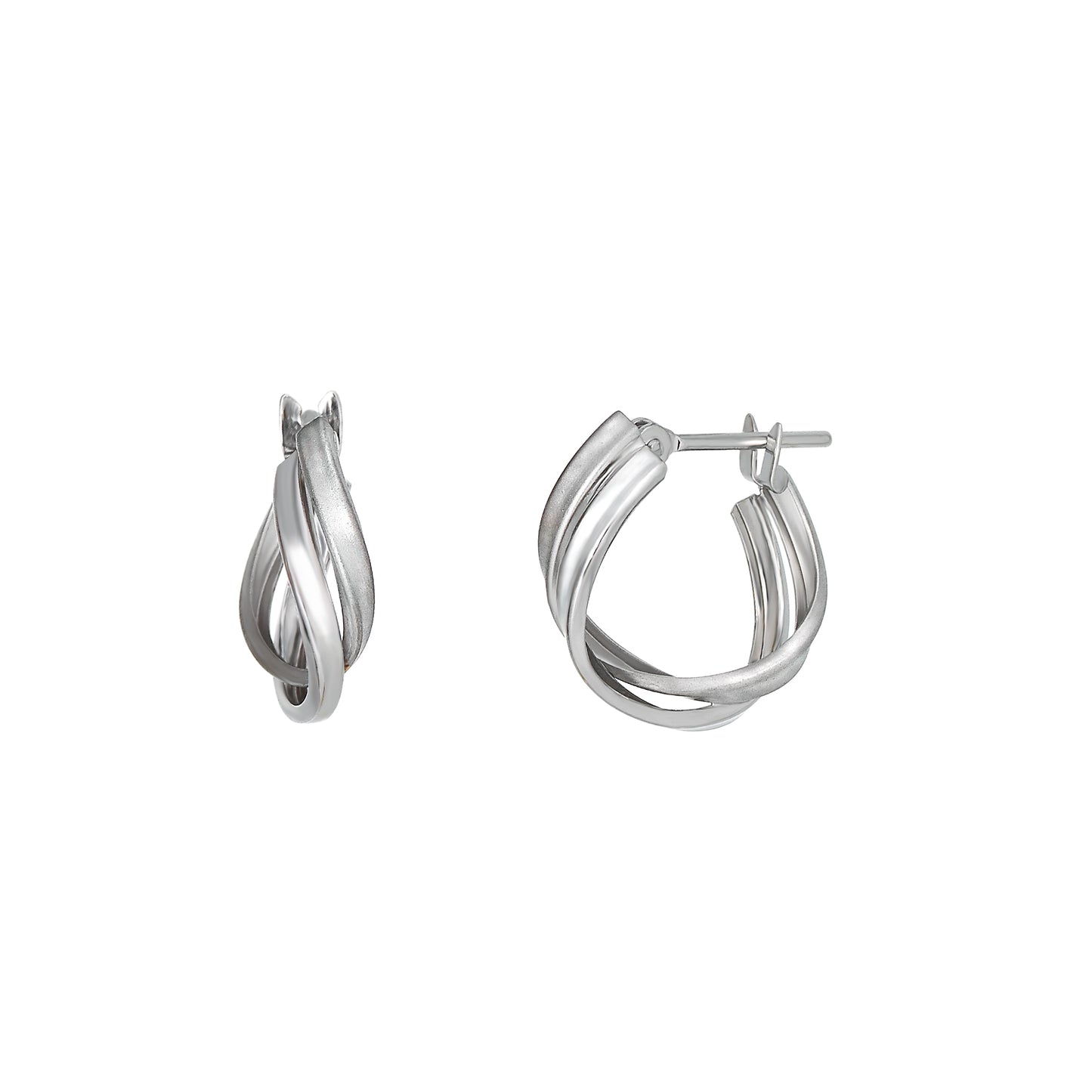 14K/10K White Gold Twisted Twin Hoop Earrings - Product Image