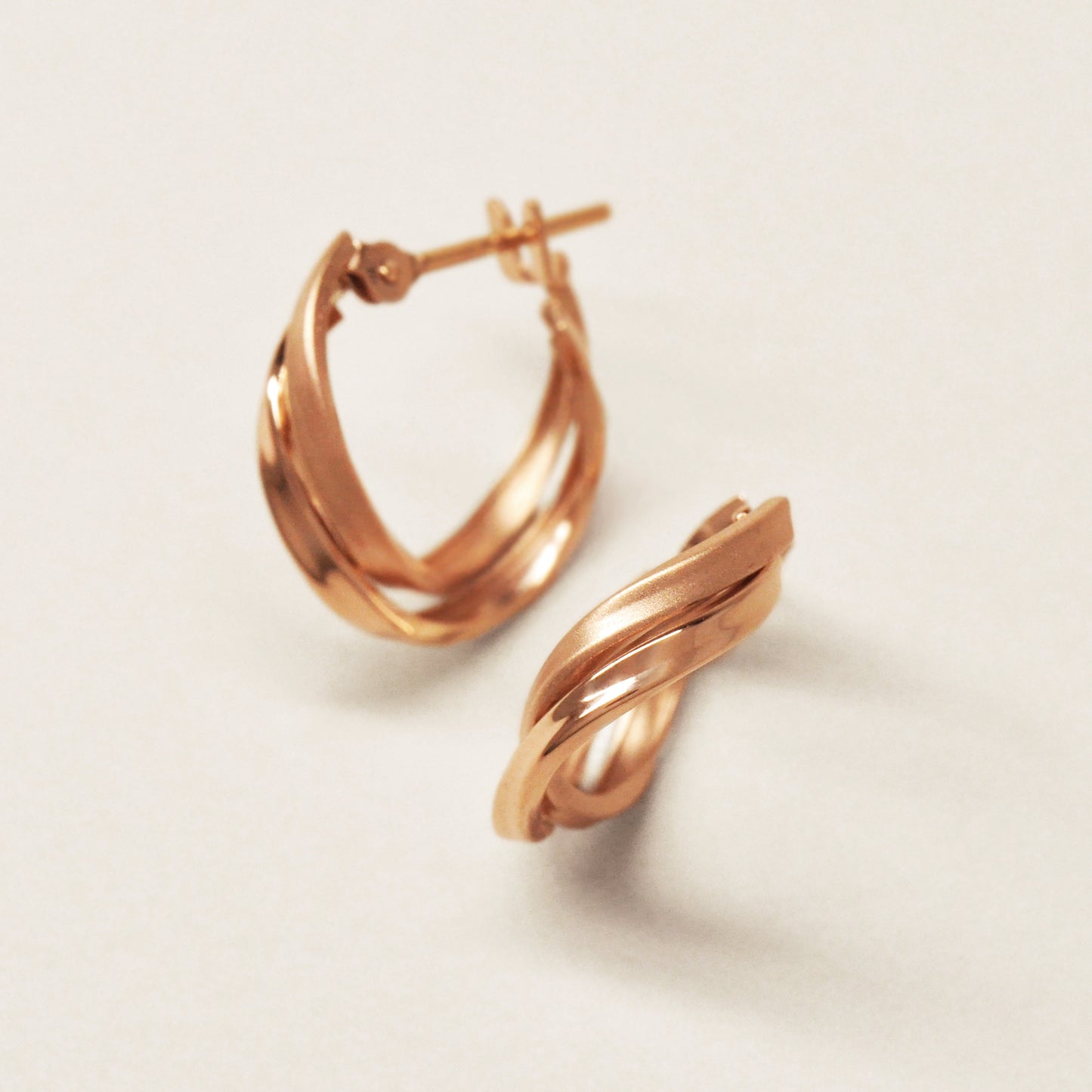 18K/10K Rose Gold Twisted Twin Hoop Earrings - Product Image