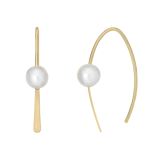 18K Yellow Gold Freshwater Pearl Simple Wire Earrings - Product Image