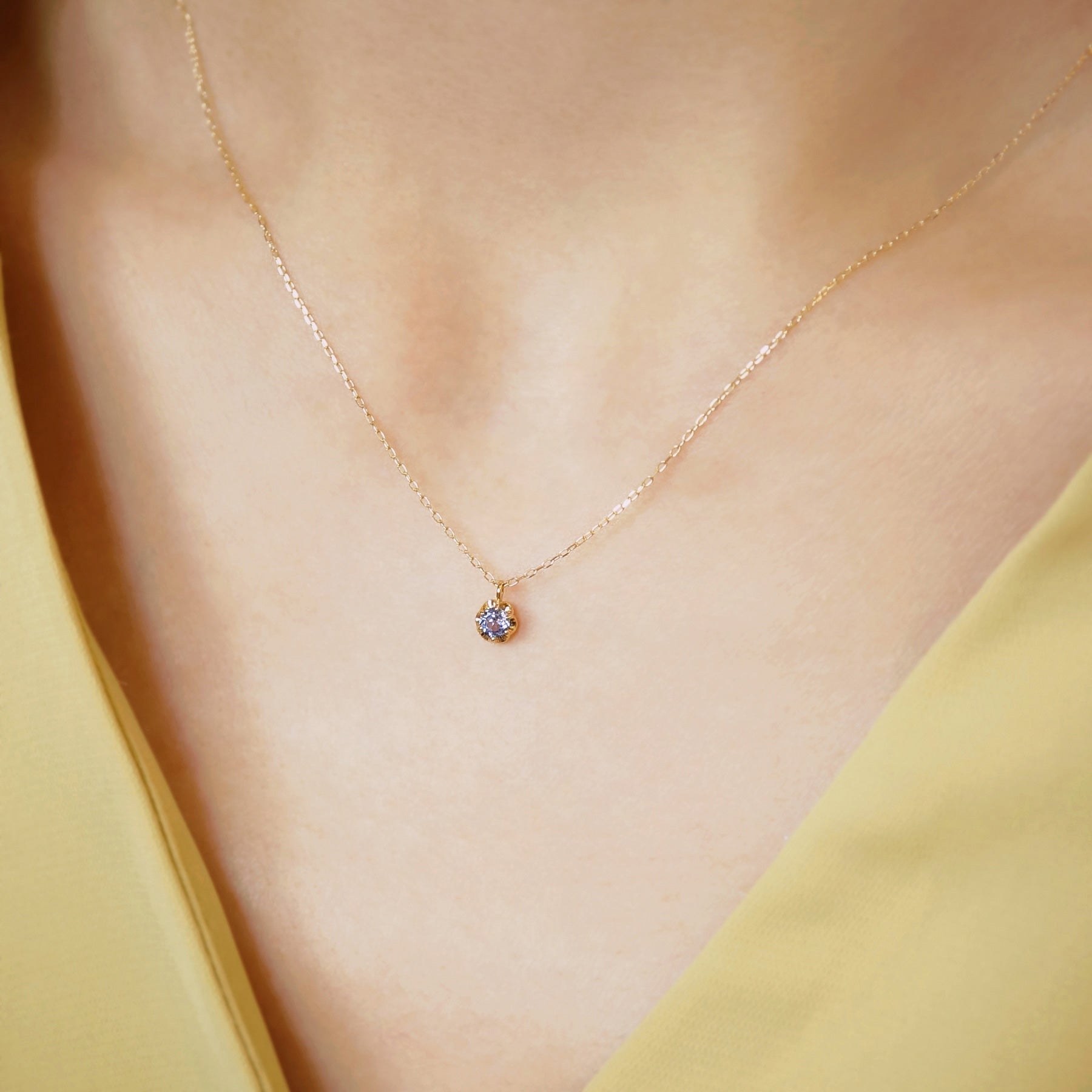 10K Yellow Gold Tanzanite Full Bloom Birthstone Necklace - Model Image