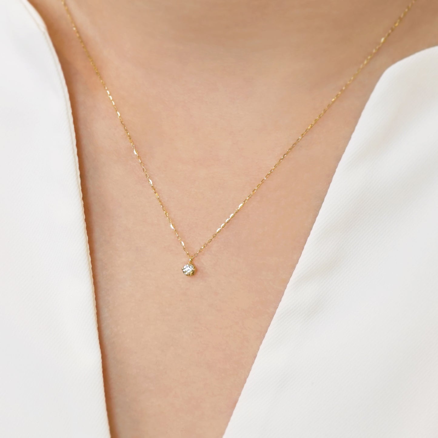 18K Yellow Gold Diamond Solitaire Necklace - Model Image
