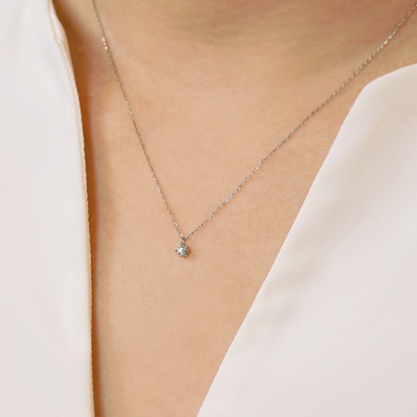 Platinum Diamond Solitaire Necklace - Model Image