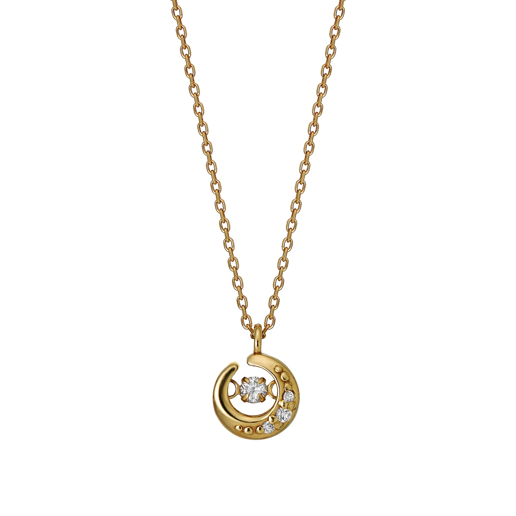 18K Yellow Gold Dancing Diamond Crescent Necklace - Product Image