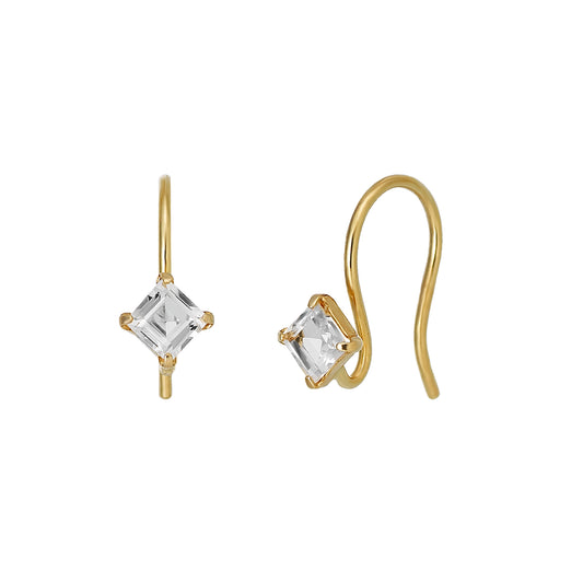 [Palette] 18K/10K Yellow Gold White Topaz Wire Base Earrings - Product Image