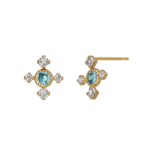 18K/10K Yellow Gold Blue Zircon Stud Earrings - Product Image