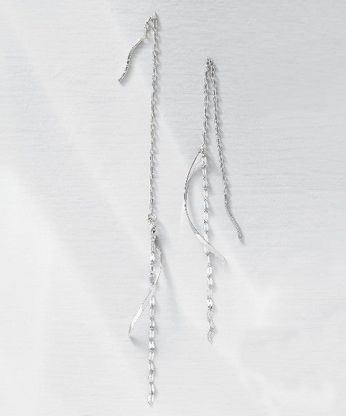 14K / 10K White Gold Twisted Long Threader Earrings - Product Image