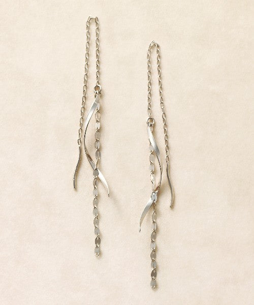 14K / 10K White Gold Twisted Long Threader Earrings - Product Image