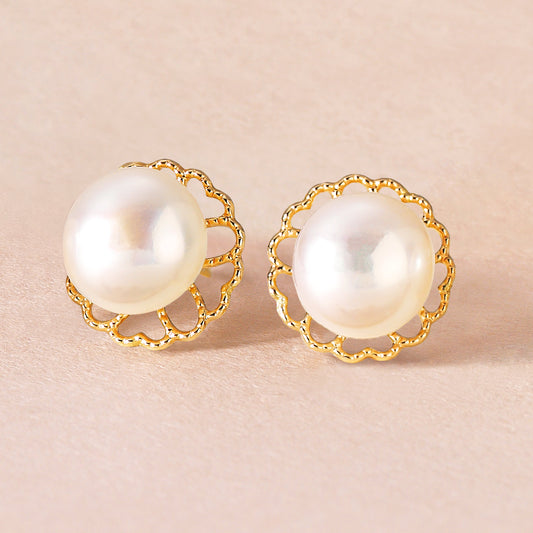 [GARDEN] 18K/10K Freshwater Pearl Stud Earrings (Yellow Gold) - Product Image