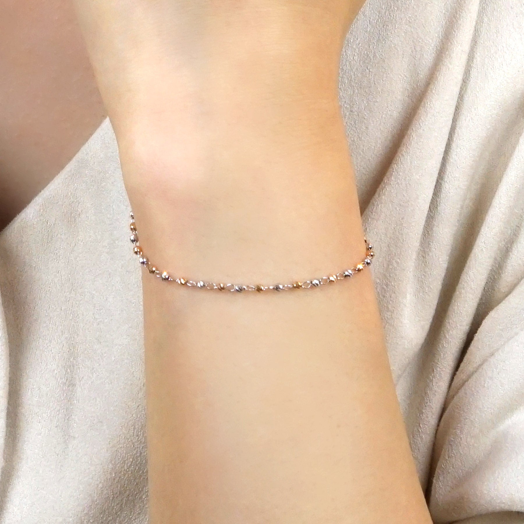 18K White Gold / Rose Gold Combination Ball Bracelet - Model Image