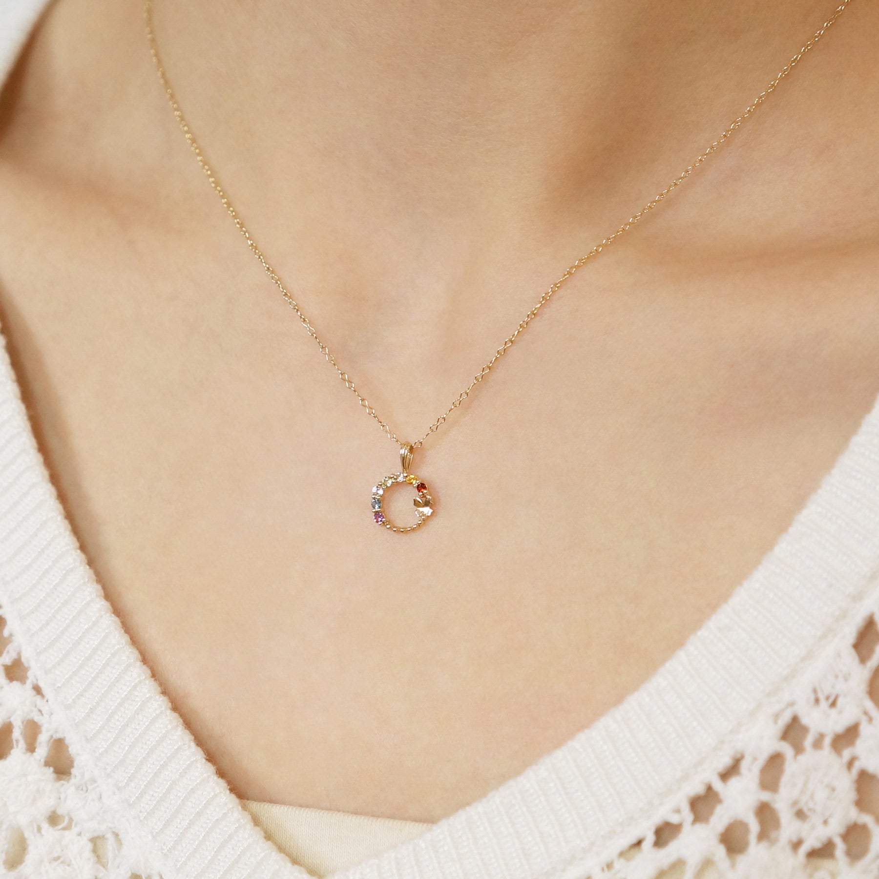 [GARDEN] 10K Rainbow Necklace Charm (Yellow Gold) - Model Image