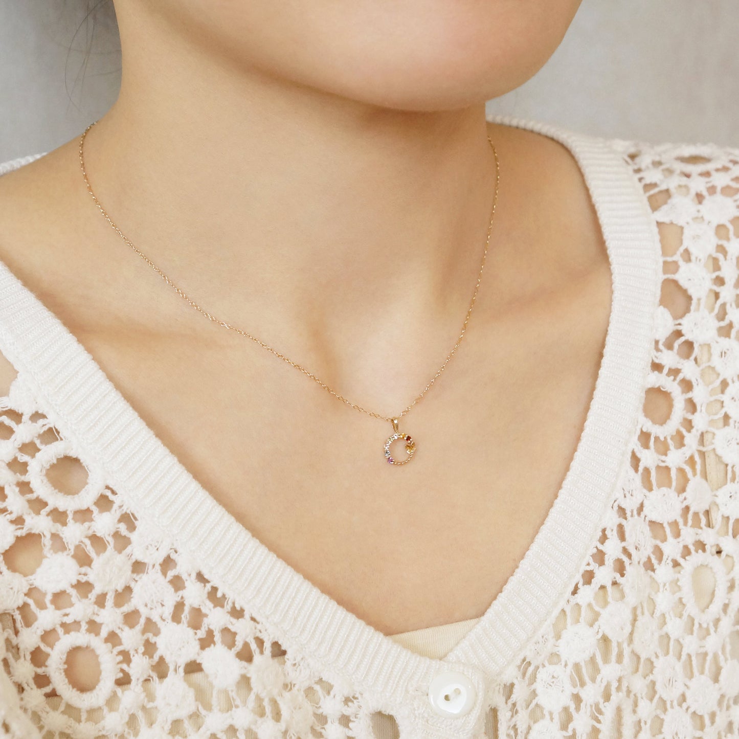 [GARDEN] 10K Rainbow Necklace Charm (Yellow Gold) - Model Image